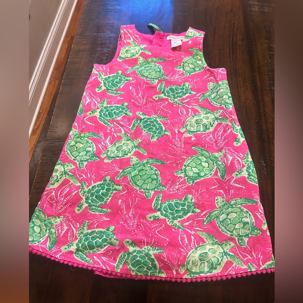 Pink and Green Turtle Print Sleeveless Dress